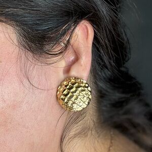 Vintage Givenchy Paris NY Gold Button stud clip on Earrings Old money